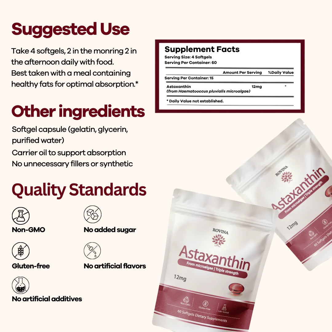Astaxanthin 12 mg Softgels – Natural Antioxidant Support for Skin, Heart & Energy