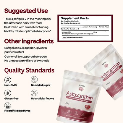 Astaxanthin 12 mg Softgels – Natural Antioxidant Support for Skin, Heart & Energy